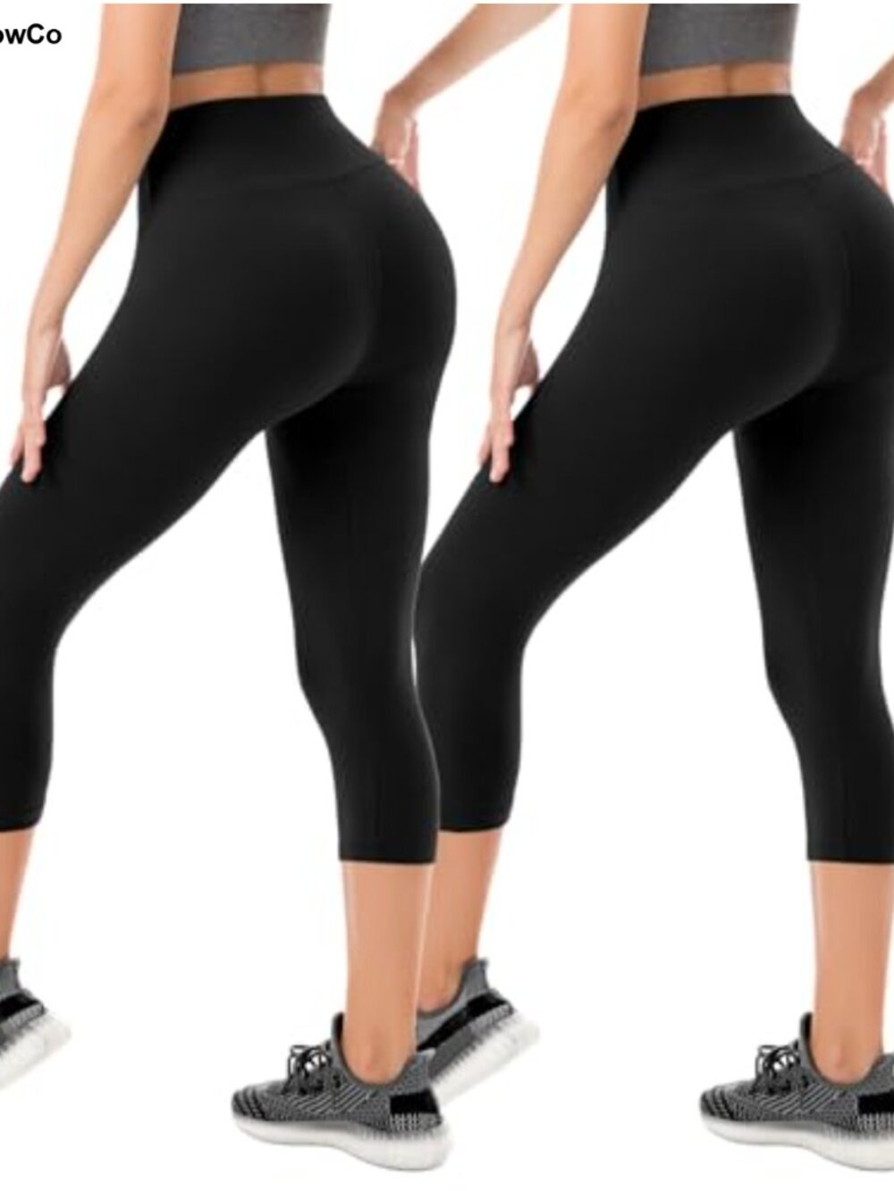 2 Pack High Waisted Capri Leggings 92% Polyester 8% Spandex Moisture Wicking